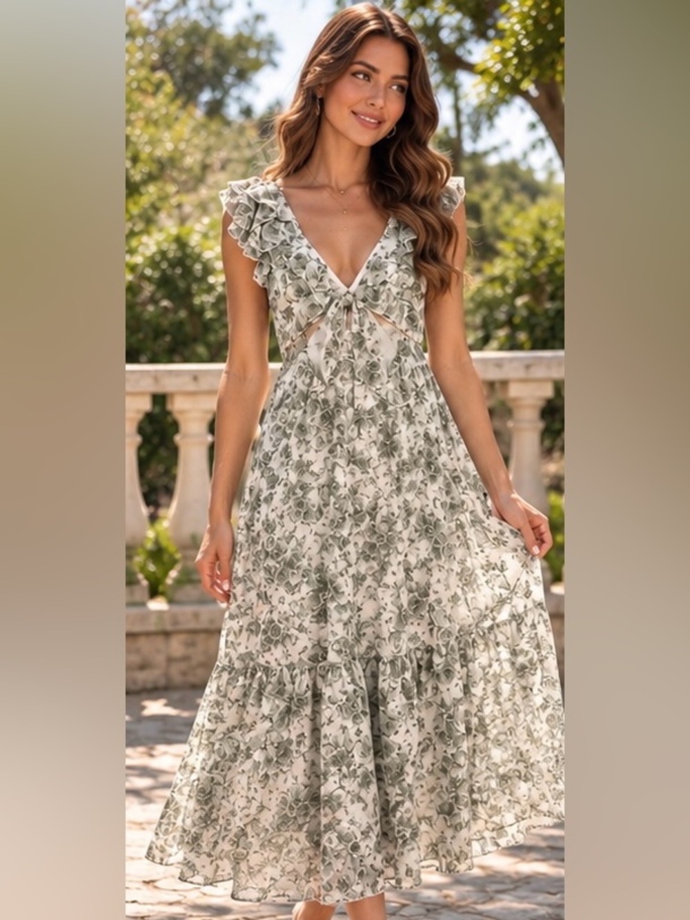 Trixxi Los Angeles Floral Ruffle Open Back Midi Dress XS